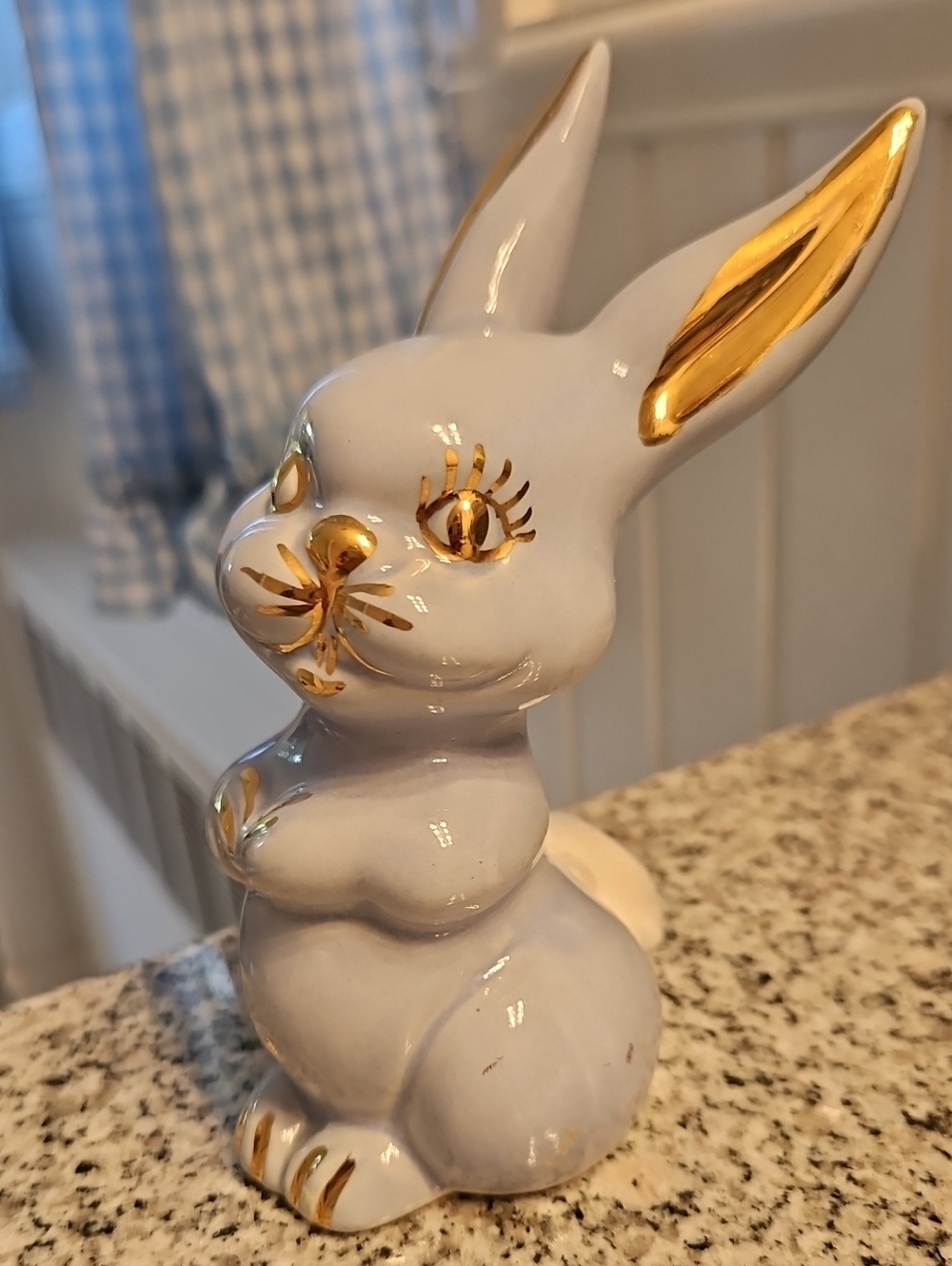 VTG 60s Blue Bunny Cotton Ball Dispenser